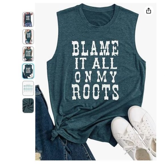 Blame it All On My Roots T-Shirt for Women Country Music Bleached Shirts Western - Picture 1 of 5